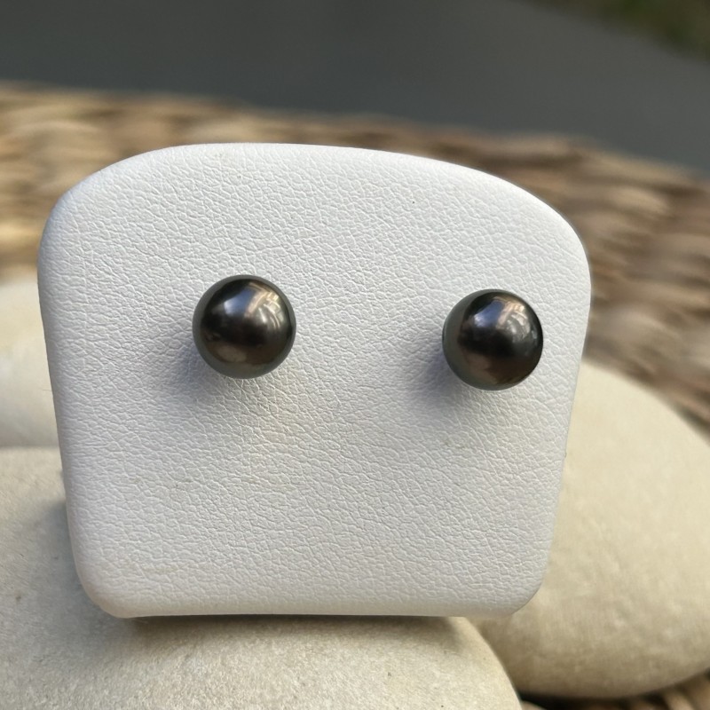 シルバースタッドピアス - 茄子色のタヒチアンパール