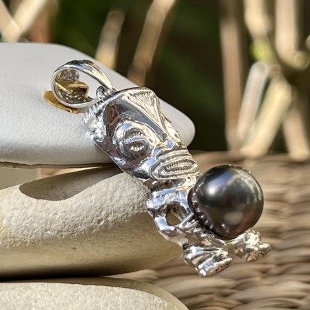 Te Mana – Rhodiniertes Silber – Auberginefarbene Tahitiperle