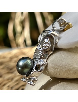 tiki homme en pendentif argent perle de Tahiti prix - bijou tiki