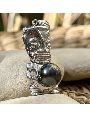 tiki homme en pendentif argent perle noire de Tahiti prix - bijou tiki