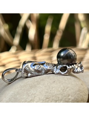 tiki homme en pendentif argent perle noire de Tahiti prix - bijou tiki