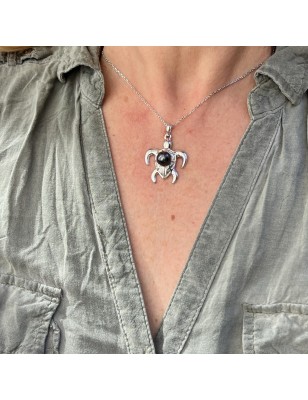Honu-Mana - Tahitian Black Pearl Turtle Pendant