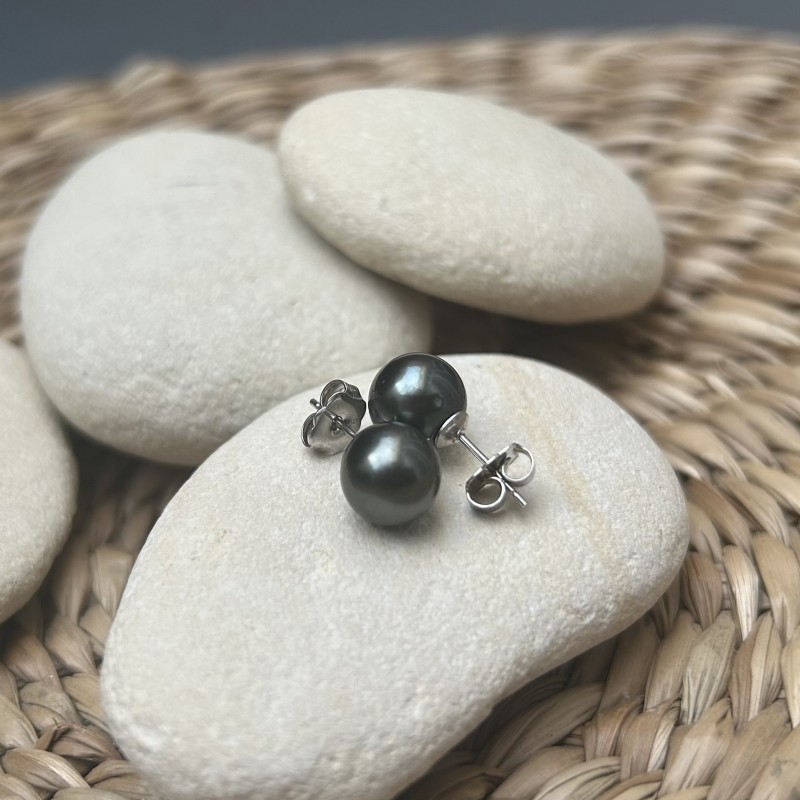 Pendientes de perla de Tahití de pavo real - 8,51 mm