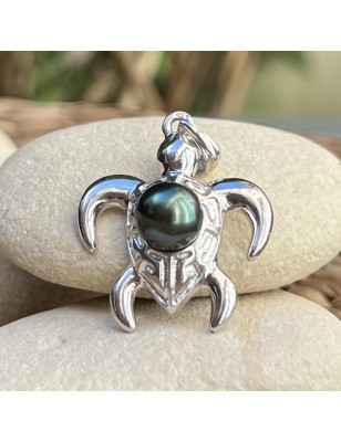 Honu-Mana - Turtle Pendant - Tahitian Blue-peacock Pearl