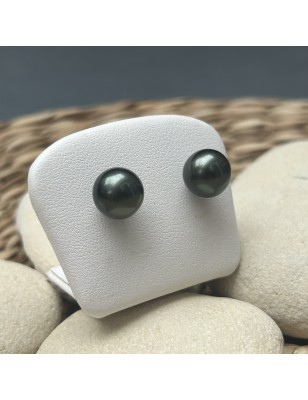 9.64mm - Peacock Tahitian Pearls Silver Earrings