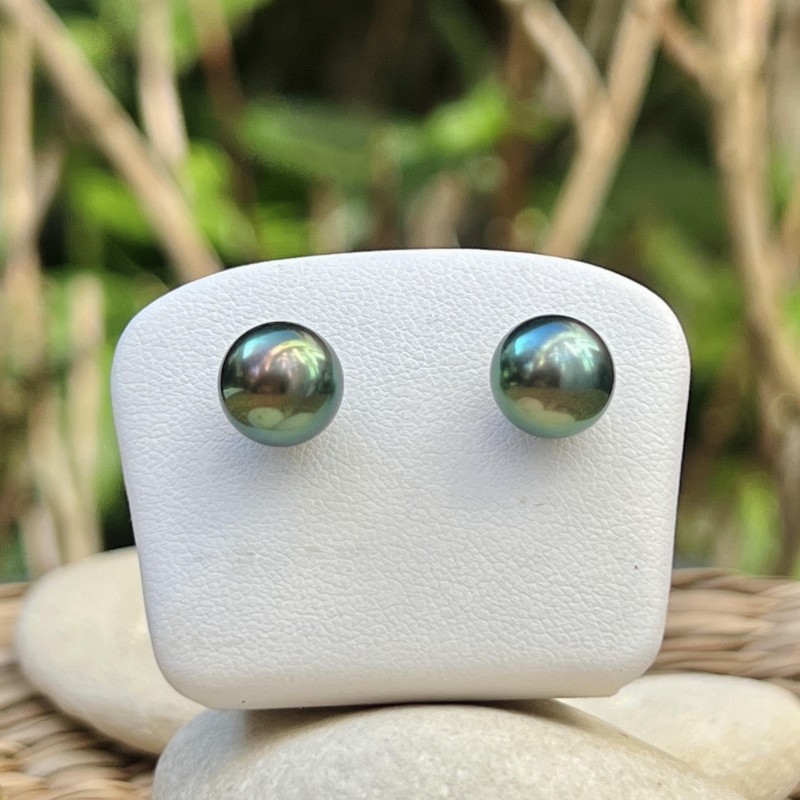 Éclatante - Green Pistachio Tahitian Pearls - 18k Gold Ear Studs