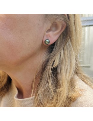 Éclatante - Green Pistachio Tahitian Pearls - 18k Gold Ear Studs