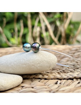 jonc en argent avec des perles de Tahiti - bracelet tahitien avec des perles