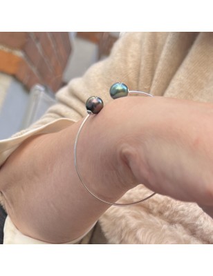 silver you and me bangle tahitian cultured pearls price - tahitian bracelet