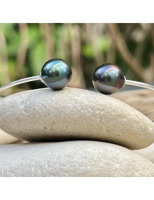 jonc en argent avec des perles de Tahiti - bracelet tahitien avec des perles