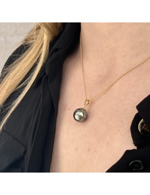 Anuanua - 11.68mm Blue Tahitian Pearl Gold Pendant
