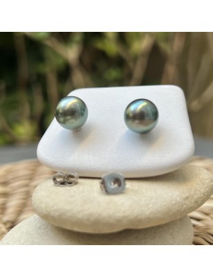 lime green tahitian cultured pearls on ear stud for women