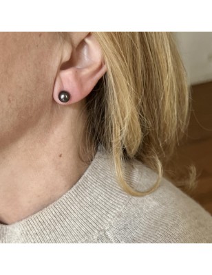 clous d'oreilles argent femme perles de Tahiti petites