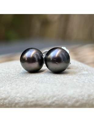 clous d'oreilles argent femme perles de Tahiti petites