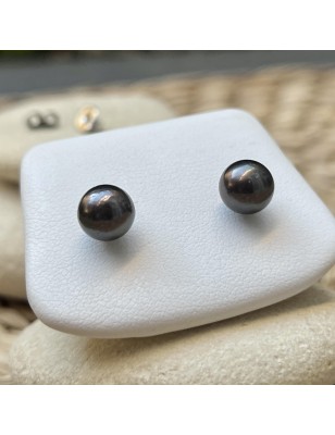 Aubergine Tahitian Pearl Earrings - Rhodium Silver