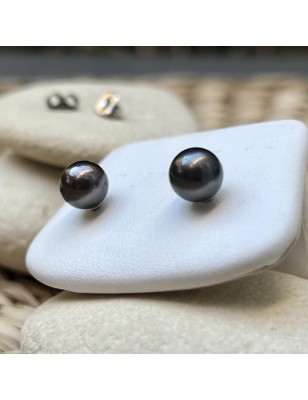 Aubergine Tahitian Pearl Earrings - Rhodium Silver