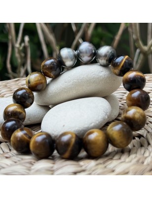 grosses perles de tahiti de 14mm en bracelet homme oeil de tigre
