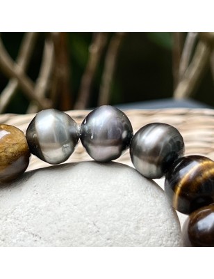 grosses perles de tahiti de 14mm en bracelet homme oeil de tigre