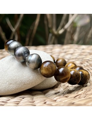 grosses perles de tahiti de 14mm en bracelet homme oeil de tigre