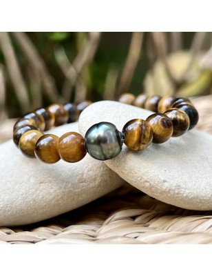 bracelet homme oeil de tigre et perle de culture de Tahiti prix