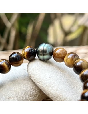 bracelet homme oeil de tigre et perle de culture de Tahiti prix