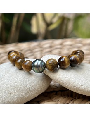bracelet homme oeil de tigre et perle de culture de Tahiti prix