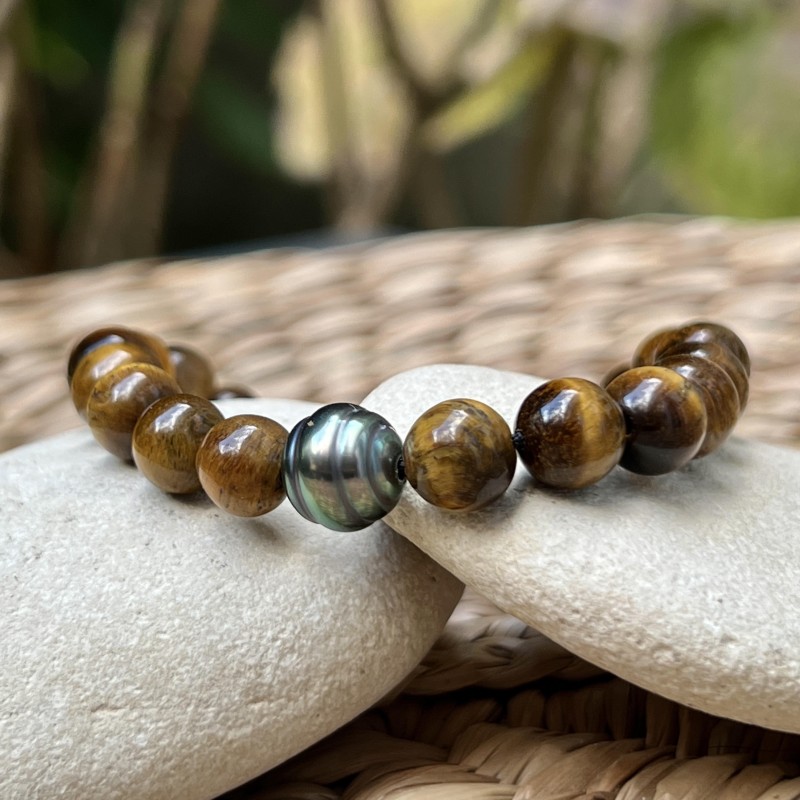 Perle de Tahiti Peacock 9.48mm - Bracelet Oeil de Tigre