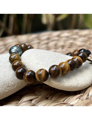 bracelet homme oeil de tigre et perle de culture de Tahiti prix
