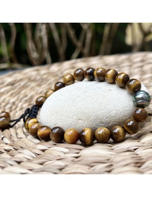 bracelet homme oeil de tigre et perle de culture de Tahiti prix