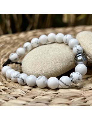 Which bracelet for protection? Tahitian pearl men's bracelet with howlite - perla Tahiti