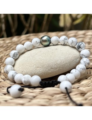 Which bracelet for protection? Tahitian pearl men's bracelet with howlite - perla Tahiti
