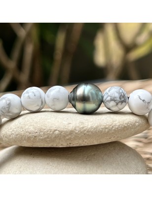Which bracelet for protection? Tahitian pearl men's bracelet with howlite - perla Tahiti