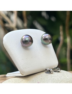 paire de boucles d'oreilles en argent et perles de Tahiti bleu violine prix - petites perles bleues en boucles d'oreille