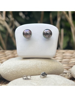 Tahitian violine pearls on gold ear studs price - earrings with pearl from Tahiti