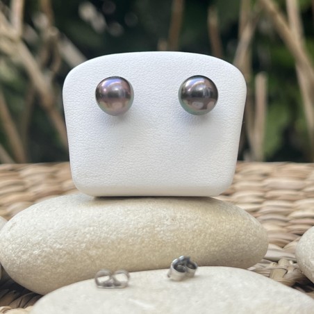 Tahitian violine pearls on gold ear studs price - earrings with pearl from Tahiti