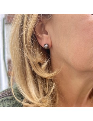 paire de boucles d'oreilles en argent et perles de Tahiti bleu violine prix - petites perles bleues en boucles d'oreille