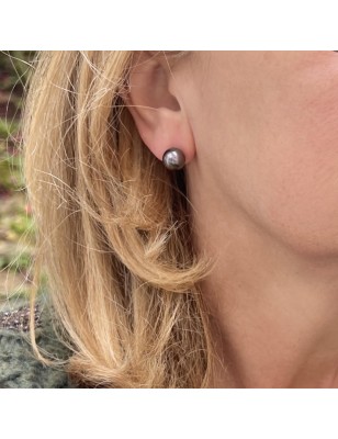 Mahana Ura - Violet Tahitian Pearls - Silver Earrings