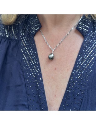 Maeva - Colgante de perla de Tahití auténtica, gris, 10,57 mm