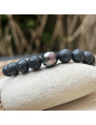 Lava Stones and Tahitian Fly Bee Pearl Bracelet