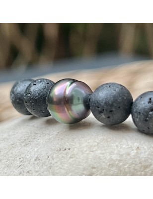 lava stones man bracelet cultured pearl from Tahiti price - tahitian jewerly for men - tahitian pearl bracelet for men