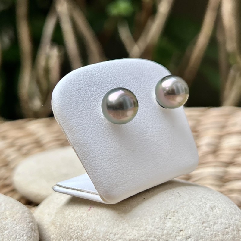 9.22mm Tahitian Peacock Pearl Ear Studs - Rhodium Silver 9.22mm Tahitian Peacock Pearl Ear Studs - Rhodium Silver