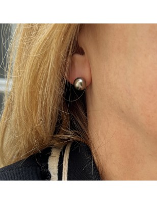 9.22mm Tahitian Peacock Pearl Ear Studs - Rhodium Silver