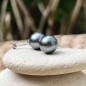 9.50mm Tahitian Blue Pearl Ear Studs - 18K White Gold