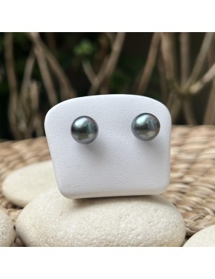 Clous d'Oreilles Or Blanc 18 Carats - Perles de Tahiti de 9.50mm