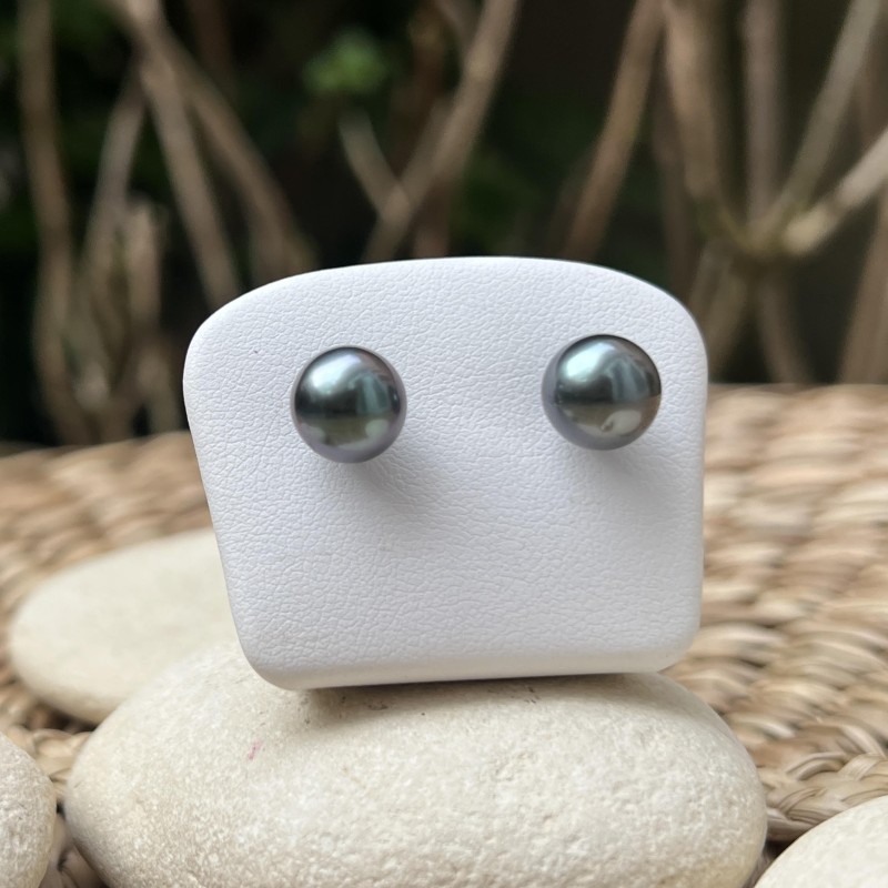 Clous d'Oreilles Or Blanc 18 Carats - Perles de Tahiti de 9.50mm