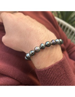 Veintiún perlas de pavo real de Tahití en una pulsera unisex