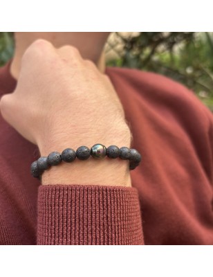 lava stones man bracelet cultured pearl from Tahiti price - tahitian jewerly for men - tahitian pearl bracelet for men