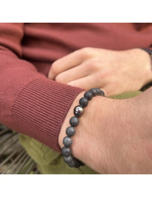 Pulsera de piedra de lava y perla de Tahití de 9,50 mm