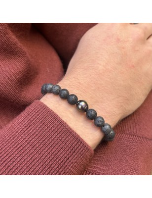 pierre de lave bracelet homme perle de Tahiti prix - bracelet en pierres de lave