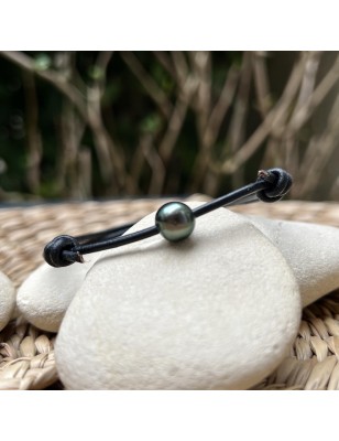 men leather bracelet with black pearl price - tahitian men bracelet